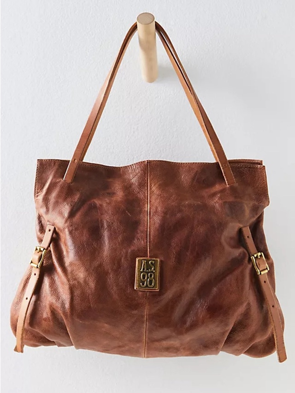 A.S.98 Hewitt Tote Distressed Cognac Brown Large Shoulder Bag Free People